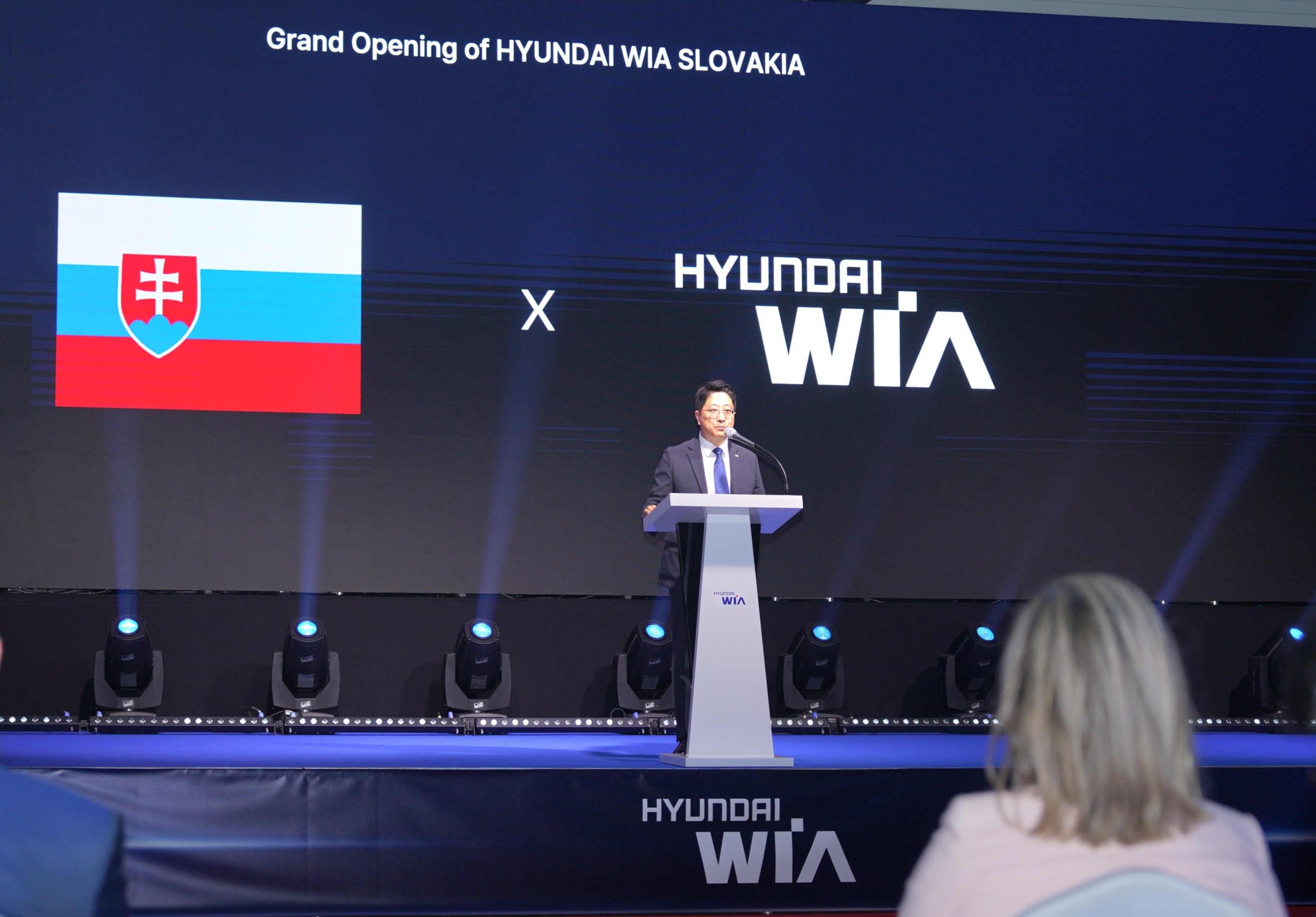 Kwon O sung, CEO of HYUNDAI WIA delivers welcoming remarks at the “Mass production launch ceremony for the New Plant of HYUNDAI WIA Slovakia” held in Martin, Žilina Region, Slovakia, on the 30th of last month (local time).